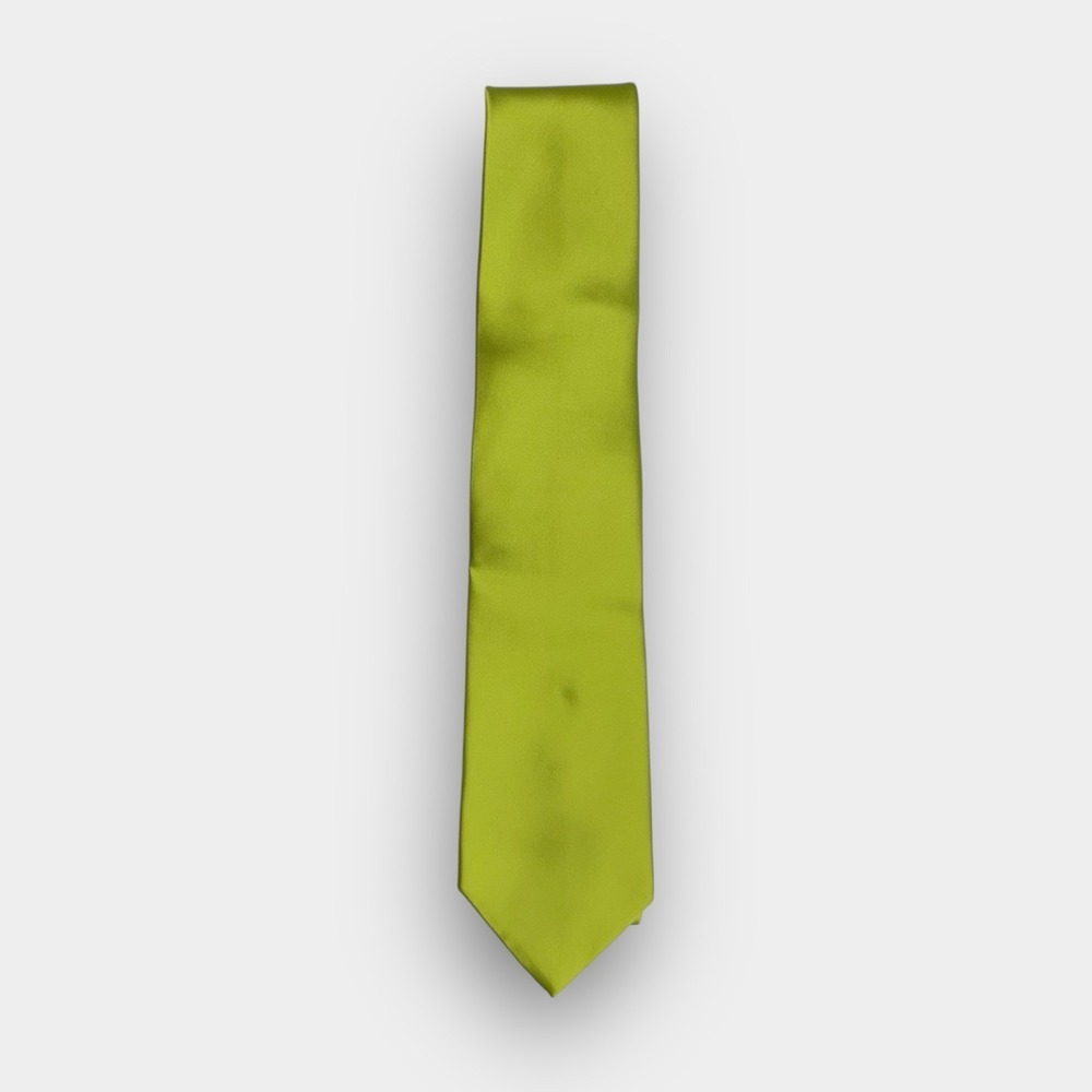 Puccini Men’s Tie 3.25 x 59 Lime Green Solid 100% Polyester Handmade